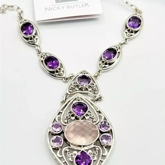 🌟NICKY BUTLER 925 Sterling Silver Rose Quartz Celtic Knot Necklace Brand… - Picture 4 of 12